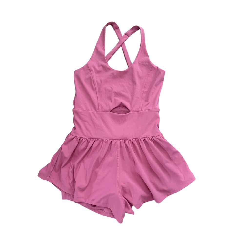Arizona Pink Open Back Athletic Romper Bodysuit Women’s
